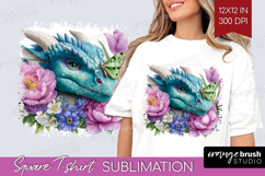 Floral Dragon Square Tshirt Background - Fantasy PNG Product Image 1