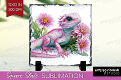 Floral Dragon Slate PNG - Fantasy Square Slate Sublimation Product Image 1