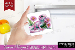 Floral Dragon Magnet Sublimation - Fantasy Square Magnet PNG Product Image 1