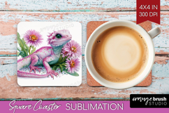 Floral Dragon Square Coaster - Fantasy Coaster PNG Product Image 1