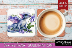 Floral Dragon Square Coaster - Fantasy Coaster PNG Product Image 1
