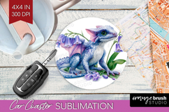 Floral Dragon Car Coaster - Fantasy Coaster PNG Sublimation Product Image 1