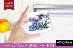 Floral Dragon Magnet Sublimation - Fantasy Square Magnet PNG Product Image 1
