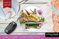 Floral Dragon Car Coaster - Fantasy Coaster PNG Sublimation Product Image 1