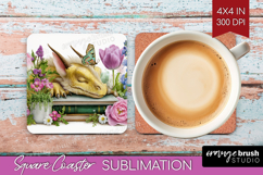 Floral Dragon Square Coaster - Fantasy Coaster PNG Product Image 1
