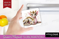Floral Dragon Magnet Sublimation - Fantasy Square Magnet PNG Product Image 1