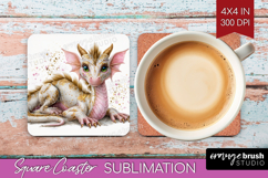 Floral Dragon Square Coaster - Fantasy Coaster PNG Product Image 1