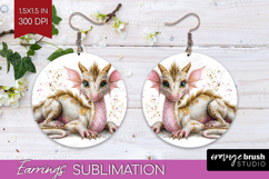 Floral Dragon Round Earrings - Fantasy PNG Sublimation Product Image 1