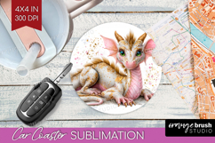 Floral Dragon Car Coaster - Fantasy Coaster PNG Sublimation Product Image 1