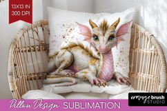 Floral Dragon Pillow Sublimation - Fantasy Pillow Cover PNG Product Image 1