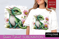 Floral Dragon Square Tshirt Background - Fantasy PNG Product Image 1