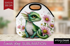 Floral Dragon Lunch Bag - Fantasy Lunch Bug PNG Sublimation Product Image 1