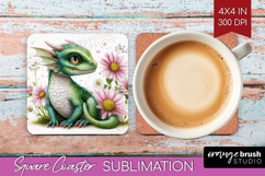 Floral Dragon Square Coaster - Fantasy Coaster PNG Product Image 1