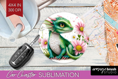 Floral Dragon Car Coaster - Fantasy Coaster PNG Sublimation Product Image 1