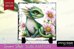 Floral Dragon Slate PNG - Fantasy Square Slate Sublimation Product Image 1