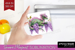Floral Dragon Magnet Sublimation - Fantasy Square Magnet PNG Product Image 1