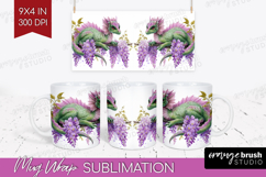 Floral Dragon Mug Wrap - Fantasy Mug PNG Sublimation Product Image 1