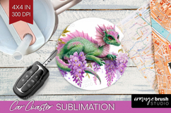 Floral Dragon Car Coaster - Fantasy Coaster PNG Sublimation Product Image 1