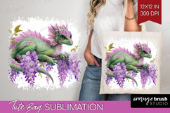Floral Dragon Tote Bag - Fantasy Tote Bag PNG Sublimation Product Image 1