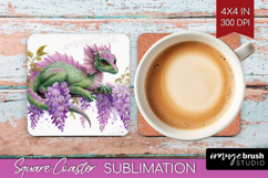 Floral Dragon Square Coaster - Fantasy Coaster PNG Product Image 1