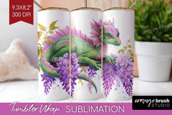 Floral Dragon Tumbler Wrap - Fantasy Tumbler PNG Sublimation Product Image 1