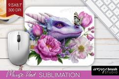Floral Dragon Mouse Pad Sublimation - Fantasy Mousepad PNG Product Image 1