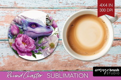 Floral Dragon Round Coaster - Fantasy Coaster PNG Product Image 1