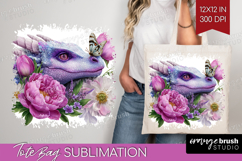 Floral Dragon Tote Bag - Fantasy Tote Bag PNG Sublimation Product Image 1