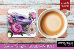Floral Dragon Square Coaster - Fantasy Coaster PNG Product Image 1