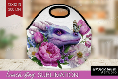 Floral Dragon Lunch Bag - Fantasy Lunch Bug PNG Sublimation Product Image 1