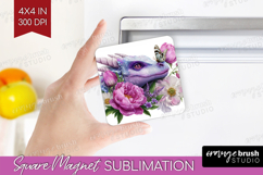 Floral Dragon Magnet Sublimation - Fantasy Square Magnet PNG Product Image 1