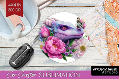 Floral Dragon Car Coaster - Fantasy Coaster PNG Sublimation Product Image 1