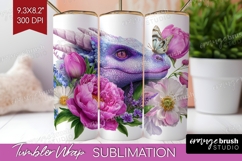 Floral Dragon Tumbler Wrap - Fantasy Tumbler PNG Sublimation Product Image 1