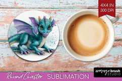 Floral Dragon Round Coaster - Fantasy Coaster PNG Product Image 1