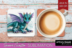 Floral Dragon Square Coaster - Fantasy Coaster PNG Product Image 1