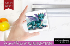 Floral Dragon Magnet Sublimation - Fantasy Square Magnet PNG Product Image 1