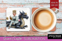 Floral Dragon Square Coaster - Fantasy Coaster PNG Product Image 1