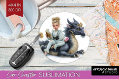 Floral Dragon Car Coaster - Fantasy Coaster PNG Sublimation Product Image 1