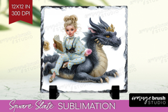 Floral Dragon Slate PNG - Fantasy Square Slate Sublimation Product Image 1