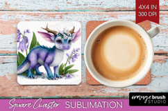 Floral Dragon Square Coaster - Fantasy Coaster PNG Product Image 1