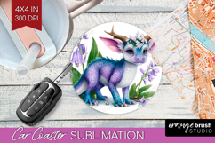 Floral Dragon Car Coaster - Fantasy Coaster PNG Sublimation Product Image 1