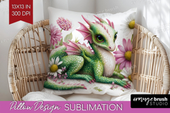 Floral Dragon Pillow Sublimation - Fantasy Pillow Cover PNG Product Image 1
