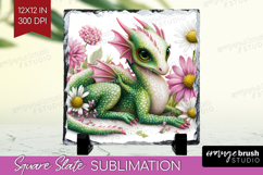 Floral Dragon Slate PNG - Fantasy Square Slate Sublimation Product Image 1