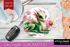 Floral Dragon Car Coaster - Fantasy Coaster PNG Sublimation Product Image 1