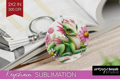 Floral Dragon Keychain PNG - Fantasy Keychain Sublimation Product Image 1