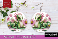 Floral Dragon Round Earrings - Fantasy PNG Sublimation Product Image 1
