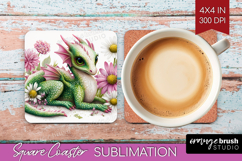 Floral Dragon Square Coaster - Fantasy Coaster PNG Product Image 1