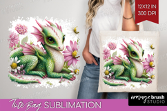 Floral Dragon Tote Bag - Fantasy Tote Bag PNG Sublimation Product Image 1