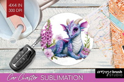 Floral Dragon Car Coaster - Fantasy Coaster PNG Sublimation Product Image 1