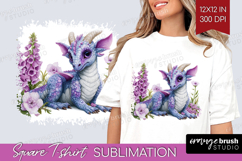 Floral Dragon Square Tshirt Background - Fantasy PNG Product Image 1